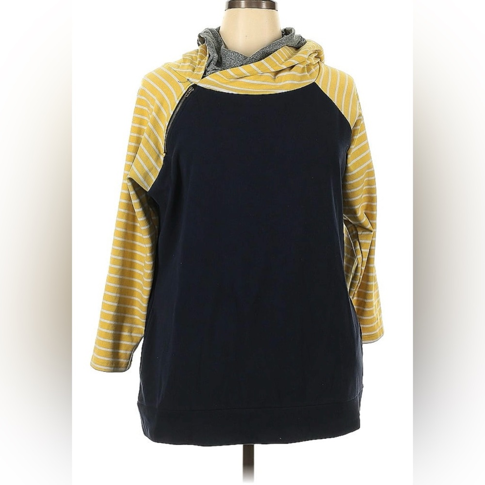 Womens Colorblock Striped Raglan Sleeve Quarter Zip Hoodie Navy Mustard XL